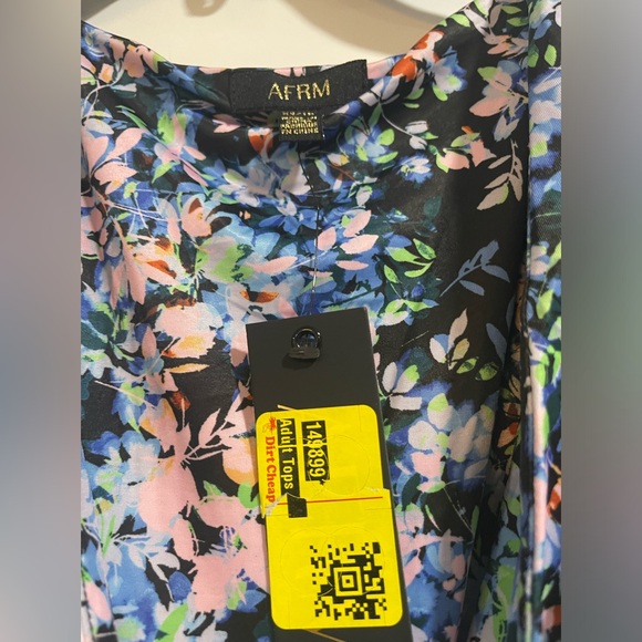 AFRM  Ruched Deep V Neck Floral Stretch Mini Dress Puff Sleeve - Picture 3 of 5